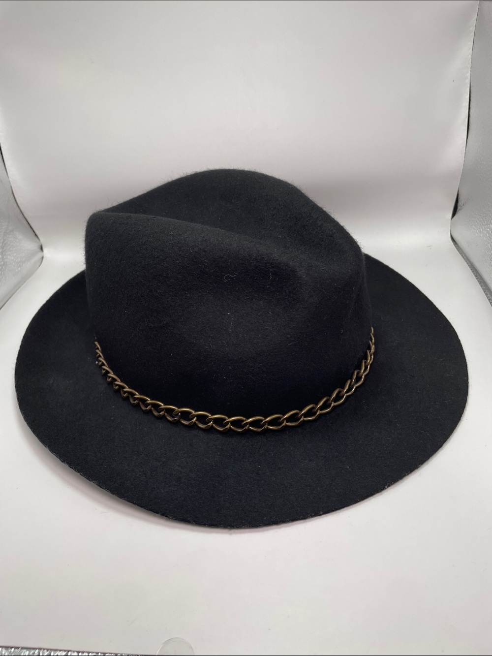 Zadig & Voltaire Wool Fedora with Brass Chain Band Black - S 6 7/8 to 7